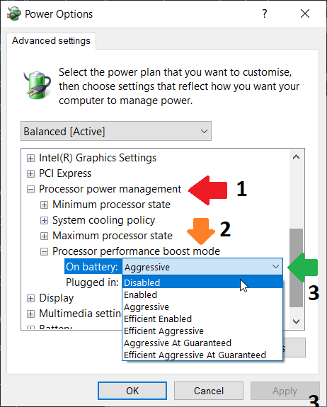 Screenshot of the Power Options window